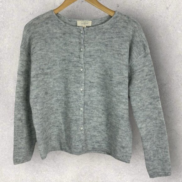 Sezane Gaspard Cardigan Sweater Size Large French Mottled Grey Reversible Knit L - Picture 9 of 13